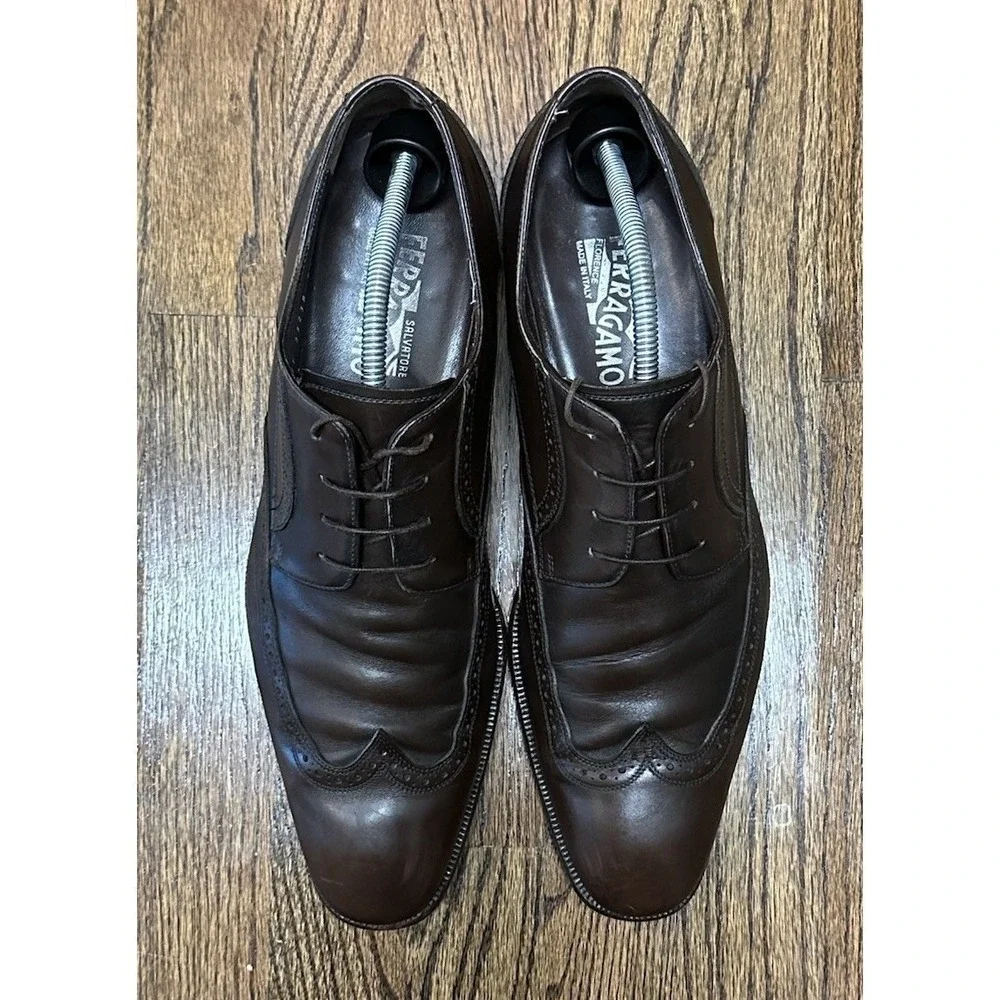 Salvatore Ferragamo Wingtip Brown Leather Dress Oxford Shoes Men's Sz 12D